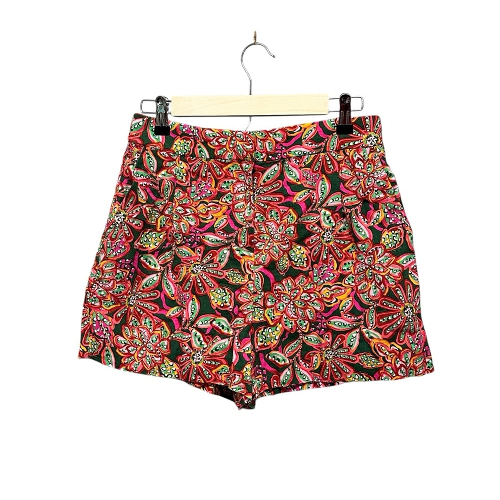 J Crew Factory Womens Size 4 High Rise Floral Retro Shorts Linen Blend Pockets